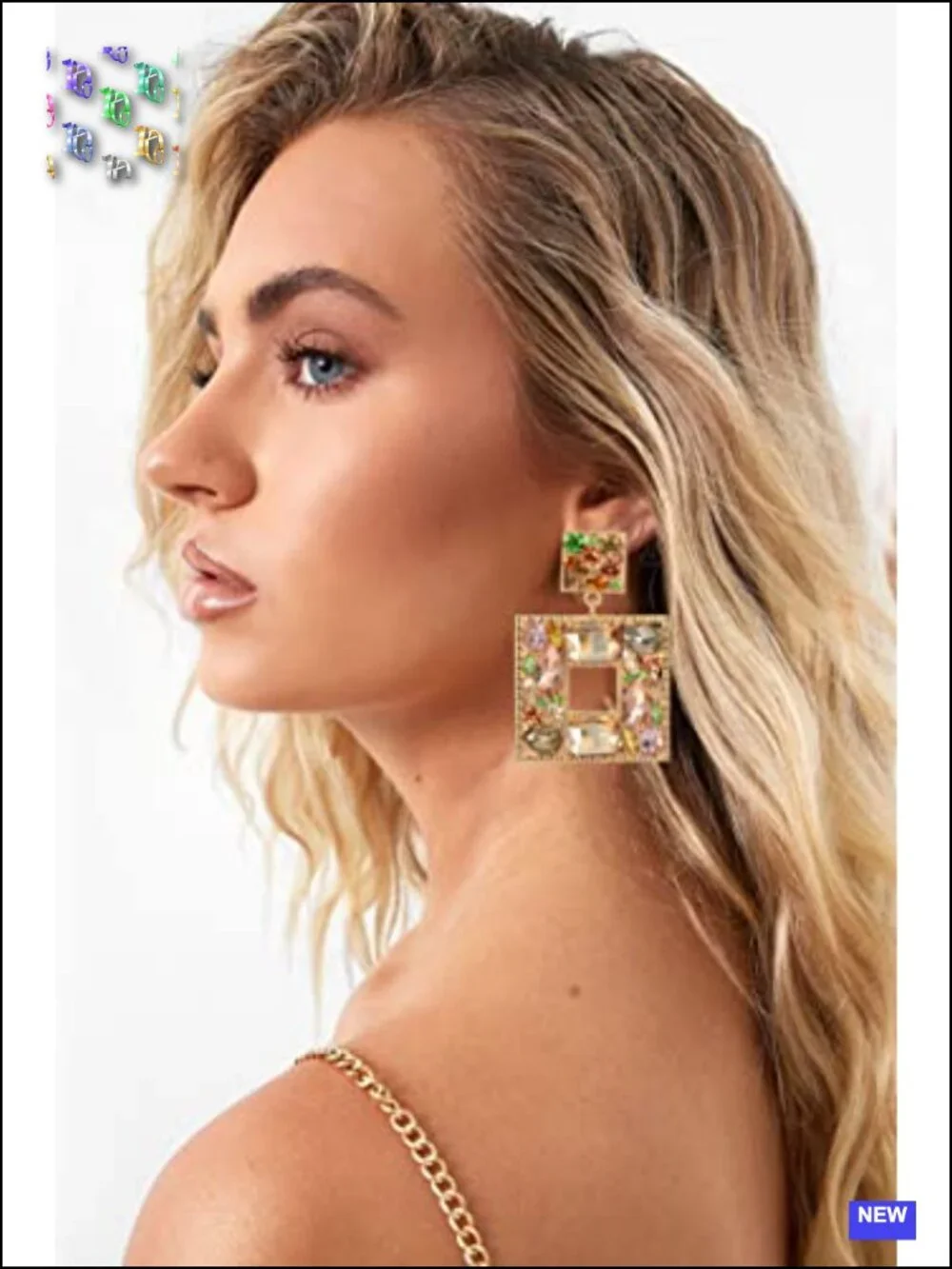 Rhinestone Square Statement Dangle Earrings Hypoallergenic Gold Plated Crystal
